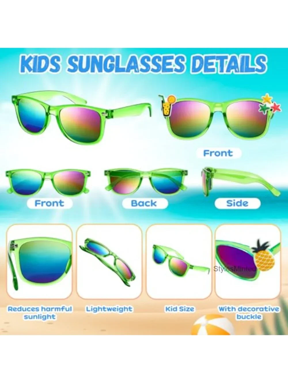 16 Pack Kids Sunglasses Party Favors with Decor Snaps, Translucent UV400